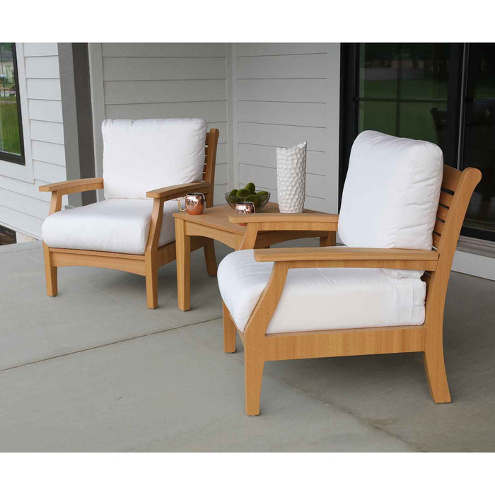 Natural Teak Square End Table and Classic Terrace Club Chairs with Canvas Natural Cushions