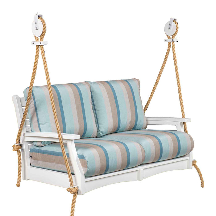 White Poly Lumber Outdoor Loveseat Hanging Swing with Striped Cushions by berlin gardens