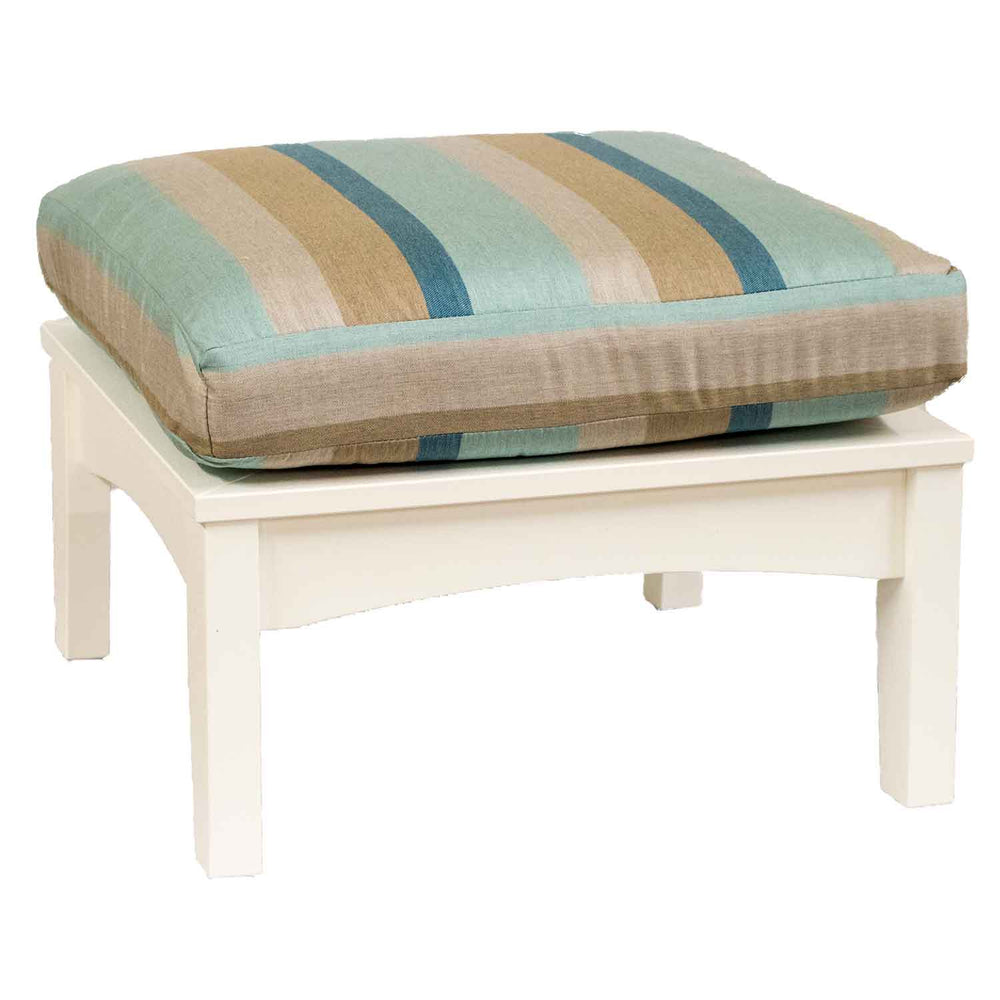 White Square Poly Lumber Outdoor Ottoman with Striped Cushion by Berlin Gardens