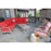 classic terrace sectional set with red cushions