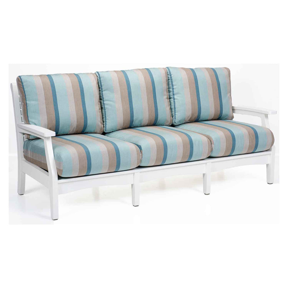 White poly lumber outdoor classic terrace lounge sofa with striped cushions  by berlin gardens